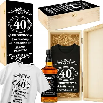 Dárková krabička DÁRKOVÁ SADA K NAROZENINÁM - DŘEVĚNÁ KRABIČKA NA WHISKY, TRIČKO, ETIKETA - 18-99 LET