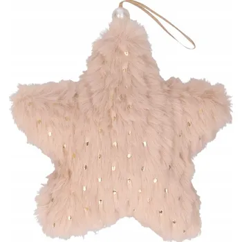Vánoční dekorace Plyšová závěsná vánoční koule na stromeček HVĚZDA béžová
