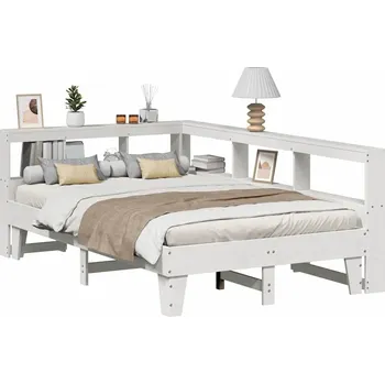 Ložnice vidaXL Postel s knihovnou bez matrace 135x190 cm masivní borovice [3324553] Barva: Bílá