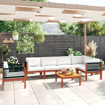 Zahradní sestava vidaXL 7dílná zahradní souprava s polštáři krémová 63 x 63 cm [3057905]