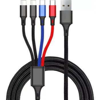 Datový kabel Univerzální nabíjecí kabel 4v1, 1,2 m, USB-A/USB-C/micro-USB/Lightning, černý