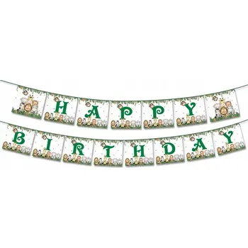 Bannerová narozeninová girlanda happy birthday zvířata safari