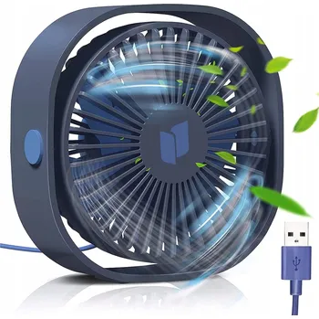 Domácí ventilátor Mini ventilátor modrý akumulátorový 3 rychlosti otočná hlava