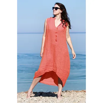 Dámské šaty TopMode Letní dámské lněné šaty s knoflíky 658834
