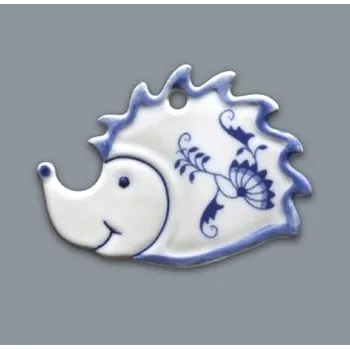 Vánoční dekorace Cibulák vánoční ozdoba/oboustranná ježek 8 cm originální cibulákový porcelán Dubí, cibulový vzor,