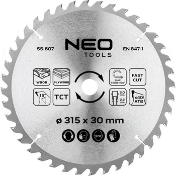 Pilový kotouč Kotoučová pila, vidiový, 315 x 30 mm, 40 zubů, NEO TOOLS 55-607