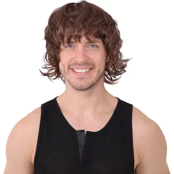 Karnevalová paruka Party paruka krátké vlnité vlasy hnědé