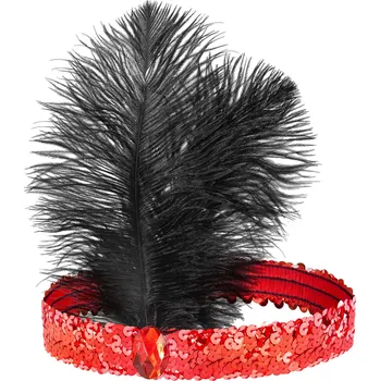 Karnevalový doplněk Párty čelenka 20. léta s flitry a peříčky červená