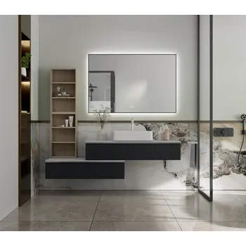 Zrcadlo Erga Megan, LED zrcadlo 120x80cm v černém rámu, 3105 lm, 3 barvy světla, zadní osvětlení, ERG-V01-MEGAN-1280-BK