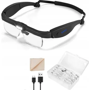 Lupa Zvětšovací brýle 4x s LED osvětlením, brýlová lupa s USB nabíjením