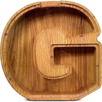 Trezor Dřevěná pokladnička Průhledná úložná krabička na mince Tvar písmena G Dekorativní spořicí box do interiéru