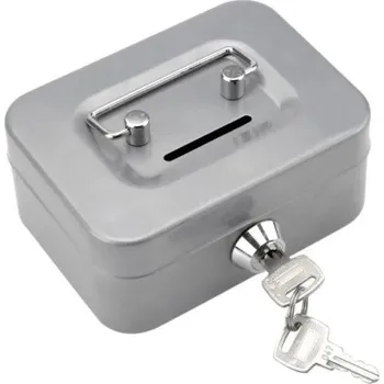 Trezor Kovová pokladnička na klíček 11,5 x 8,5 x 5,8 cm Přenosná bezpečnostní schránka na mince a bankovky s uzamčením šedá
