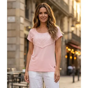 Dámská móda Dámské triko s krátkým rukávem KIXMI JASMINA SVĚTLE RŮŽOVÁ XS