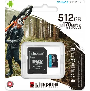 Paměťová karta Paměťová karta microSD Kingston 512 GB SDXC A2 C10 U3 V30 170/90 MB/s