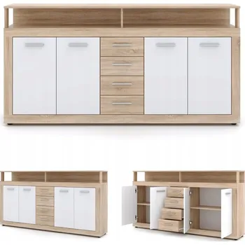 Komoda Komoda Vivaldi Dub Sonoma Bílá Dřevotříska 4 Zásuvky 190x32x95 cm