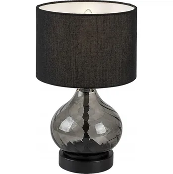 Lampička Dekorativní stolní lampa s kouřovým sklem a černým stínidlem do obýváku Rabalux