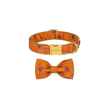 Obojek pro psa Látkový obojek pro psa s mašlí, velikost S, nastavitelný, vzor javorové listy