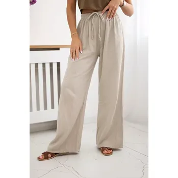 Dámské kalhoty Mušelínové kalhoty se širokou nohavicí béžový UNI