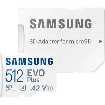 Paměťová karta Paměťová karta Samsung 512GB microSDXC, UHS-I U3 A2 EVO Plus s adaptérem