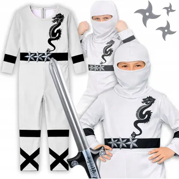Karnevalový kostým KOSTÝM NINJA BÍLÝ S MEČEM - KARNEVAL, PÁRTY - VELIKOST 104-110