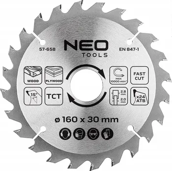 Pilový kotouč Kotouč do pily, vidiový, 160 x 30 mm, 24 zubů, na dřevo NEO TOOLS
