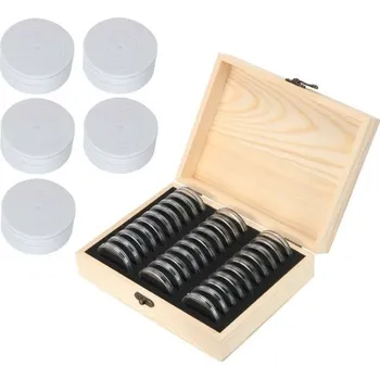 Dřevěná krabička na mince 30 ks Sběratelský box s nastavitelnými plastovými držáky Dvojitá ochrana proti oxidaci