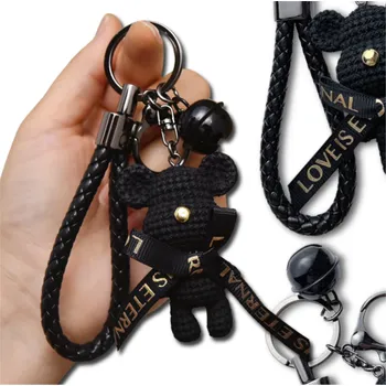 Přívěsek na klíče s černým medvídkem, zlatá barva, syntetický materiál a slitina neušlechtilých kovů, 6.8x3.5 cm