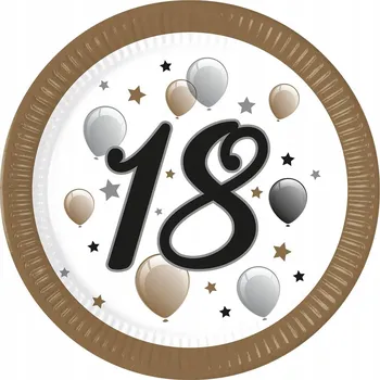Party nádobí Papírové Narozeninové Talířky k 18. Narozeninám Osmnáctinám 23 cm 8 ks