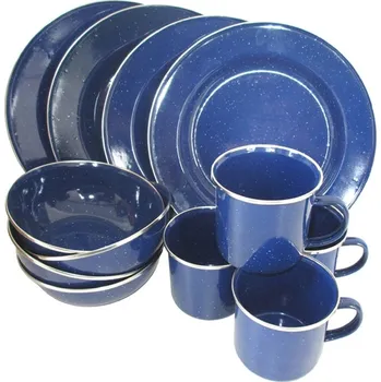 Kempingové nádobí AB Nádobí WESTERN smaltová sada s lemem 12 ks MODRÉ