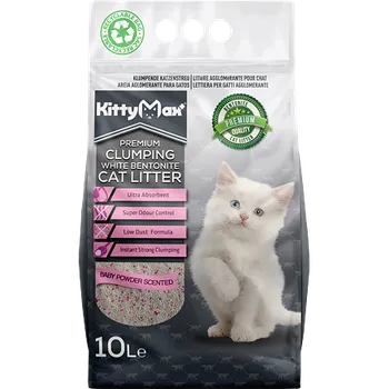 KITTYMAX hrudkující, bezprašný bílý bentonit BABY POWDER 10 l