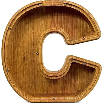 Trezor Dřevěná pokladnička 18 x 18 cm Průhledná úložná krabička na mince Tvar písmena C Dekorativní spořicí box