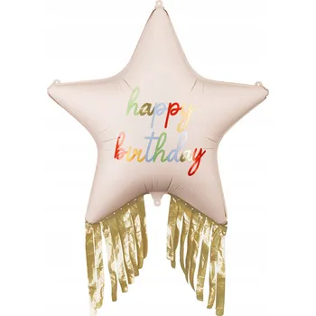 Balónek Fóliový balónek "Hvězda s třásněmi - Všechno nejlepší k narozeninám", krémový, 79 cm, STR