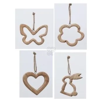 Velikonoční dekorace Závěs dřevo 100x10x100mm motýl, kytička, srdce, zajíc mix, přírodní