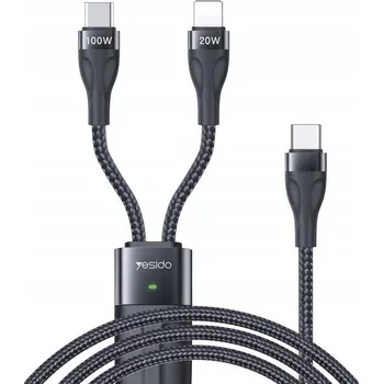Datový kabel Yesido Kabel CA87 Type-C-2v1 100W 1.4m, ČERNÝ / ČERNÁ