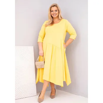 Dámské šaty Dámská bavlněná Plus Size šaty s asymetrickým spodním lemem žlutá UNI