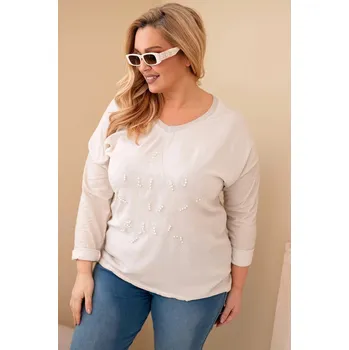 Dámská halenka Dámská blůza Plus Size s potiskem a perlami béžová UNI