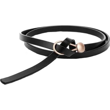 Opasek Dámský úzký dlouhý pásek z ekologické umělé kůže, 120 cm, černý