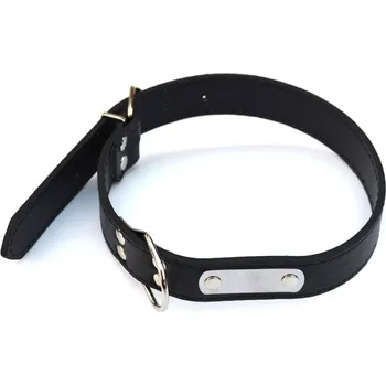 Vojenské psí známky Koženkový obojek s destičkou černý vel. L - Koženkový obojek s destičkou černý vel. L