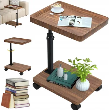 Konferenční stolek NASTAVITELNÝ POMOCNÝ STOLEK NA KOLEČKÁCH 40X30 CM HNĚDÝ OŘECH