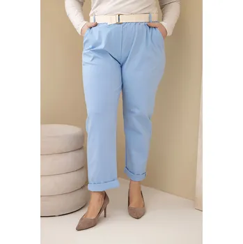 Dámské bavlněné kalhoty Plus Size s páskem modré 5XL