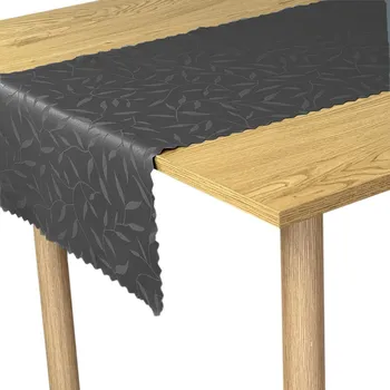 ubrus Odolný ubrus na stůl, tmavě šedý Grafit, lístky, 50x120 cm