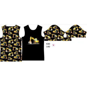 Panel na dětské funkční tričko s krátkým rukávem 140 bagry černé