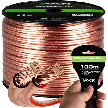 Audio kabel REPRODUKTOROVÝ KABEL DVOUŽILOVÝ PROFESIONÁLNÍ AUDIO 2x0,75mm 100m VAYOX