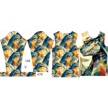 Panel na dětské funkční tričko s dlouhým rukávem 128 geometrická godzila