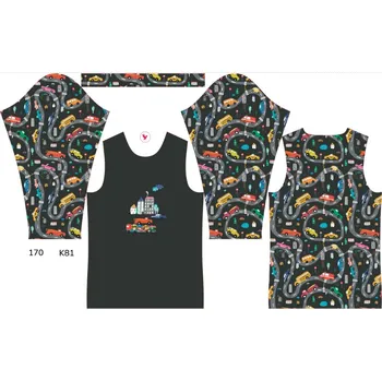 Panel na dětské termo tričko s dlouhým rukávem 170 barevná auta