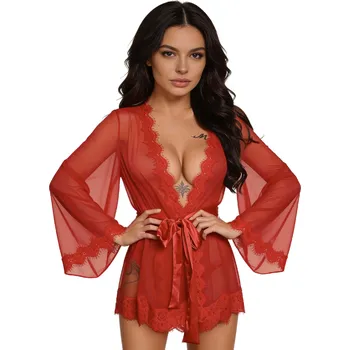 Souprava dámského spodního prádla Medvídárek Noční župan H098 - červená Velikost: M