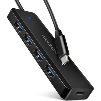 USB hub Axagon HUE-C1C, 4x USB 5Gbps TRAVEL hub, USB-C napájecí konektor, kabel USB-C 19cm