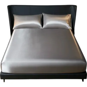 Prostěradlo Sada ložního prádla se saténovým povrchem Prostěradlo s gumou 198 x 203 cm + 2x povlak na polštář 50 x 75 cm Hladké a lesklé KING SIZE šedá