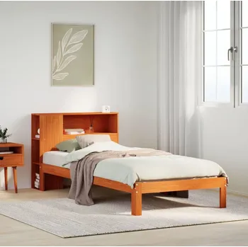 Postel vidaXL Postel s knihovnou bez matrace 100x200 cm masivní borovice [3322540] Barva: Voskově hnědá