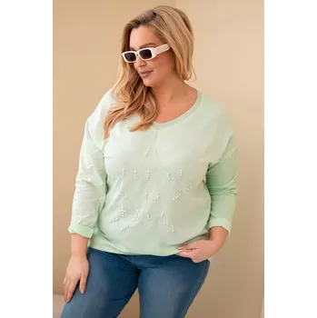 Dámská halenka Dámská blůza Plus Size s potiskem a perličkami mátová UNI